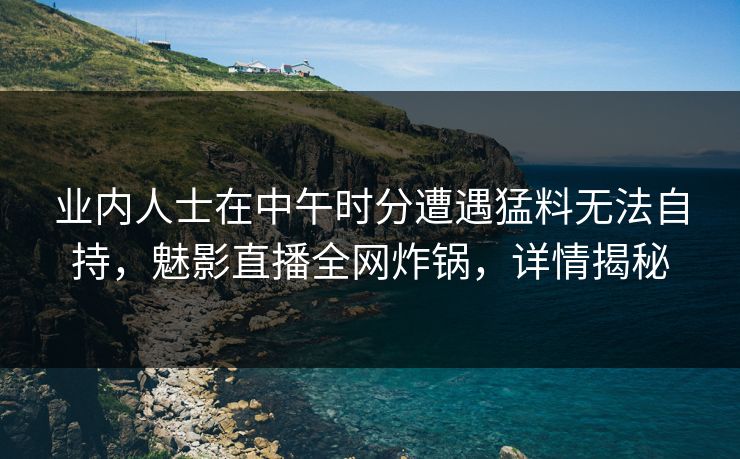 业内人士在中午时分遭遇猛料无法自持，魅影直播全网炸锅，详情揭秘