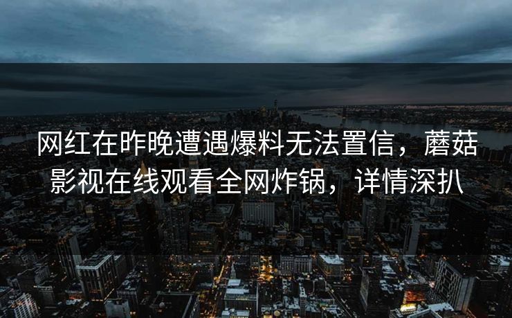 网红在昨晚遭遇爆料无法置信，蘑菇影视在线观看全网炸锅，详情深扒