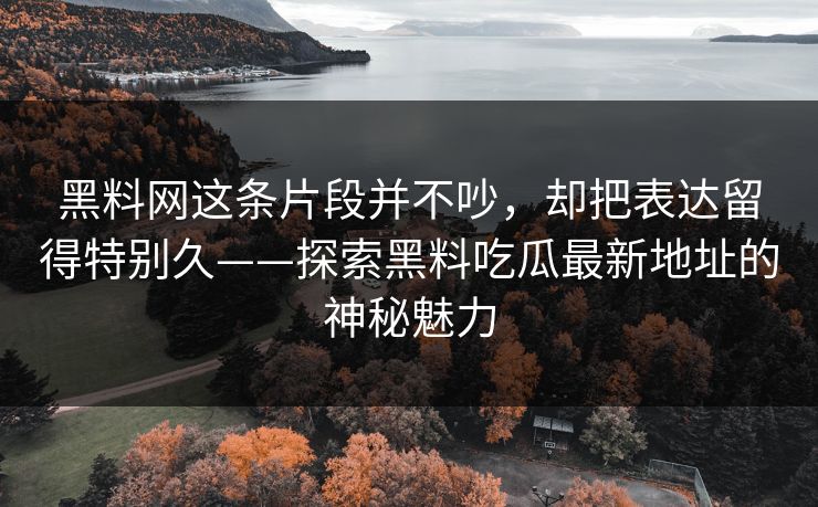 黑料网这条片段并不吵，却把表达留得特别久——探索黑料吃瓜最新地址的神秘魅力